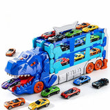 Foldable Dino Carrier Truck Dual Tracks with 6 Mini Cars for Home Outdoors Blue