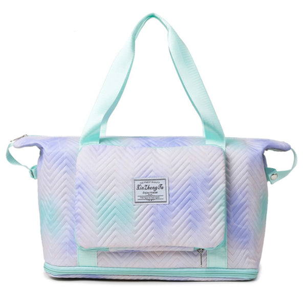 Trendy Gradient Duffle Bag Expandable Overnight Bag Foldable Carry On Bag with Dry Wet Separation Pocket Green