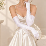 Satin Evening Gloves Long for Women Wedding Party and Cosplay White