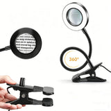 5X Magnifying Glass with LED Light 3 Color Modes Adjustable Desk Magnifier with Clip for Reading Crafts Black