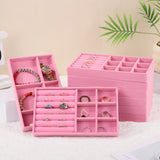 4pcs Stackable Jewelry Organizer Boxes Set for Earrings Rings Necklaces Bracelets Pink