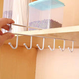 No-Drill Metal Hanging Rack – 6-Hook Organizer for Cabinets & Closets White