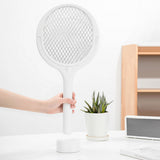 Electric Mosquito Racket Rotating Head Fly Swatter Telescopic Mosquito Zapper with Base
