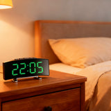 Curved LED Mirror Alarm Clock with Temperature Display for Bedroom Bedside Use Green
