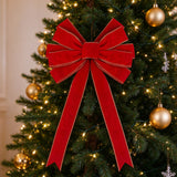 2 PCS Large Red Flocked Christmas Bows with Gold Edges for Tree and Wreath