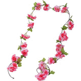 4PCS Sakura Vine Artificial Silk Hanging Garlands 2.3m for Wedding & Home Decoration Rose Red