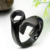 Stainless Steel Industrial Punk Ring Wrench Shape for Men and Women Black