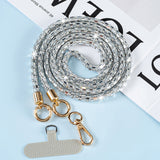 Rhinestone Crossbody Phone Lanyard with Wrist Strap Locking Clips Silver
