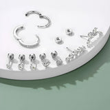 12 Pairs Studs and Hoops Set Earrings Fashion Cartilage Stackable Jewelry for Women Silver