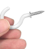 90 PCS Metal Cup Hooks Screw Screw-In Hanging Hat Peg Plant Hanger with Storage Box White