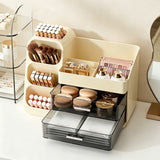 Large Capacity Makeup Organizer Countertop with Makeup Brush Holder for Bathroom Countertop Beige