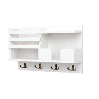 Multi-Purpose Key and Mail Holder Wall Mount Mail Organizer with 4 Hooks White