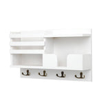 Multi-Purpose Key and Mail Holder Wall Mount Mail Organizer with 4 Hooks White