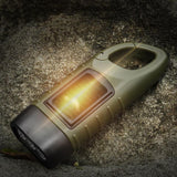 Hand Crank Solar Powered Emergency LED Flashlight – Rechargeable Light Military Green