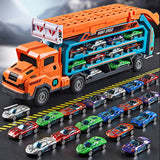 Foldable 3-Layer Car Race Track Toy Set with Carrier Truck and 6 Toy Cars Orange