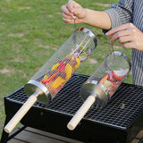 2 PCS Rolling Grill Basket 304 Stainless Steel Grill Basket with Removable Wooden Handle