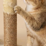 Cat Tree Tower Small with Enclosed Condo Scratching Post Hanging Toy Beige