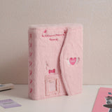 A5 Fluffy Embroidered 6-Ring Snap Closure Photo Album with 4-Pocket Pages Pink