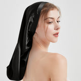 100%Silk Long Bonnet Sleep Cap Long Satin Night Cap Black