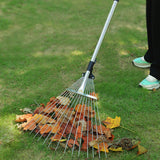 Adjustable Metal Leaf Rake Long Handle for Lawn Garden Yard Soil Loosening