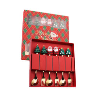 6Pcs Christmas Cutlery Cake Dessert Coffee Stainless Steel Spoon Fruit Fork Tableware Style 1
