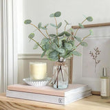 Artificial Eucalyptus Stems in Glass Vase with Faux Water for Home Decor Coffee Table Centerpieces Decorations Green