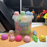 24Pcs Cute Animal Shape Soft Squeezable Toys with Storage Bucket Mochi Squishy Party Favors for Kids
