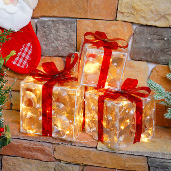 3Pcs Set Christmas Light Up Box Decorations Lighted Xmas Present Box O ...