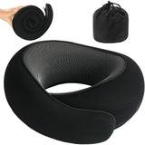 Memory Foam Travel Pillow Neck Support Pillow for Airplane Sleep Black