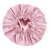 Reusable Polyester Satin Shower Cap Double-Layer Water-Resistant for Women Light Pink