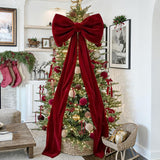 Velvet Christmas Tree Bow Oversized 40x230cm Long Streamers Red