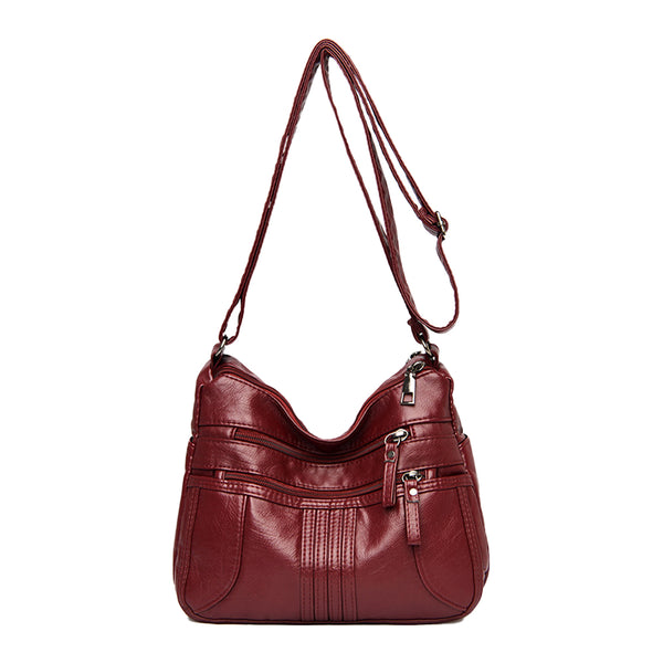 Women Multi Pocket Crossbody Bag Ladies Shoulder Bag PU Leather Mommy Bag Red
