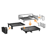 Extendable Dish Drying Rack with 270 Degree Rotating Drain Spout Telescopic Kitchen Dish Rack with Utensil Holder