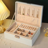 Jewelry Organizer Case Box Holder Storage Earring Ring Velvet Display Leather White