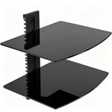Two-Tier Floating TV Shelf Tempered Glass Adjustable Media Stand