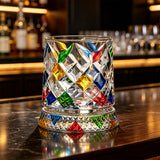 270ml Spinning Whiskey Tumbler Hand Painted Glass for Home Bar Style 3