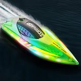 Remote Control Boat Rechargeable with LED Lights for Pool and Lake Green