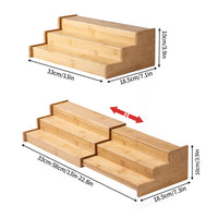 3-Tier Spice Rack Bamboo Expandable Display Shelf Kitchen Cabinet Organizer