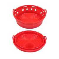 2Pcs Round Foldable Air Fryer Silicone Pot Reusable Air Fryer Basket Oven Baking Tray Pan Air Fryer Liner Red and Grey