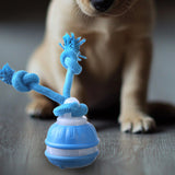 Interactive Rolling Dog Ball Toys Touch Activated Squeaky Dog Toy with Rope for Small Dogs Puppy Blue