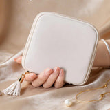 PU Leather Jewelry Organizer Bag Multi Compartment for Travel with Velvet White