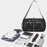 Large Foldable Travel Duffel Bag Carry-On Shoulder Bag with Shoe Compartment Black