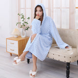 Women Bathrobe Long Winter Warm Wearable Bathrobe Blue