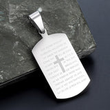 Stainless Steel Military Tag Necklace Bible Cross Pendant Silver