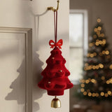 3PCS Flocked Christmas Tree Hanging Ornaments with Bell Pendants