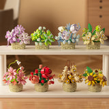 8PCS Flower Building Block Set Mini Potted Plants & Succulent Toys for Kids