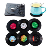 6 Pcs Retro Vinyl Record Coasters with Record Player Stand Gift Style 2