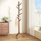 Wooden Coat Rack Freestanding with 8 Hooks for Bedroom Office Walnut
