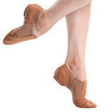 Leather Latin Dance Shoes Low Heel Women Stretch Fabric Non Slip Sole Brown