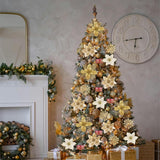 24Pcs Artificial Flowers Christmas Tree Ornaments for Wreath Fireplace Stairs Decor Gold